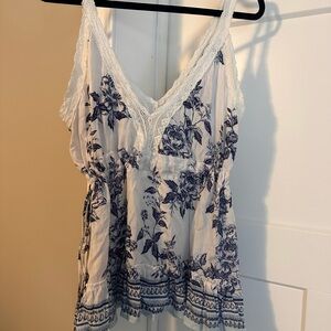 Angie Blue Floral Camisole with Lace Trim